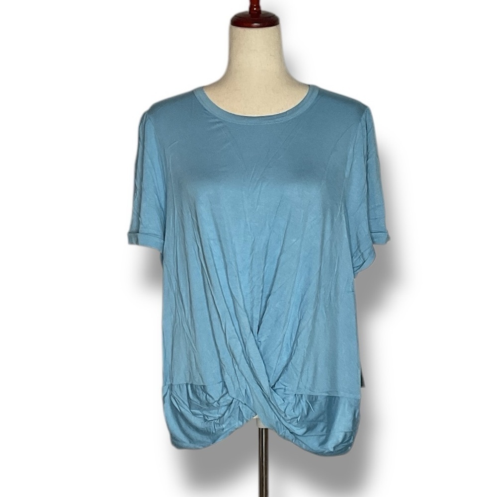 ModCloth Tupperware Blue Crewneck Cuffed Short Sleeve Twist Hem Tee Size 1X